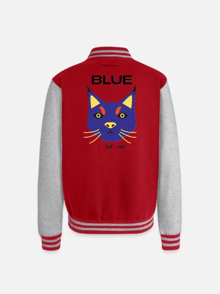 Blue Cat Face Pop Art - Unisex College Sweat Jacket - red/heather grey