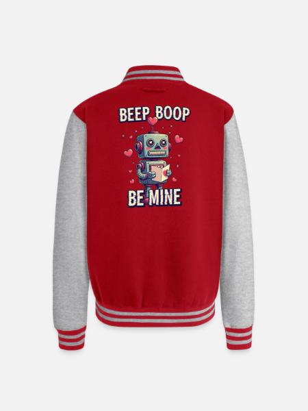 Beep Boop Be Mine Robot - Unisex College Sweat Jacket - red/heather grey