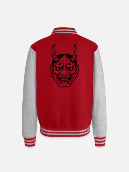 japanese demon mask - Unisex College Sweat Jacket - red/heather grey