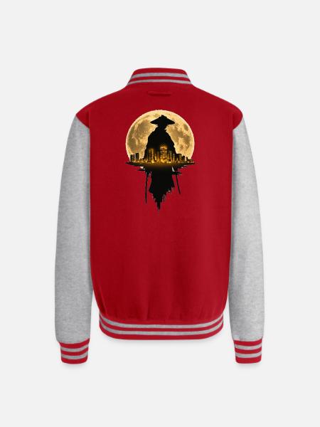 Moonlit Samurai Cityscape - Unisex College Sweat Jacket - red/heather grey