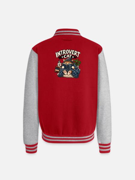 Introvert Cat Cozy Reader - Unisex College Sweat Jacket - red/heather grey