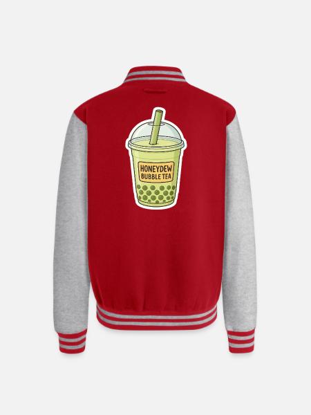 Honeydew Bubble Tea Illustration - Unisex College Sweat Jacket - red/heather grey