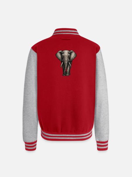 Charcoal Elephant Portrait - Unisex College Sweat Jacket - red/heather grey