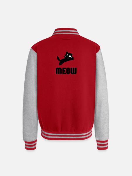 Whimsical Cat Face Illustration - Unisex College Sweat Jacket - red/heather grey
