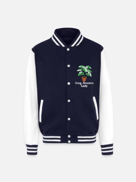 Crazy Monstera Lady - Unisex College Sweat Jacket - navy/white