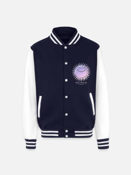 SmileyWorld Smiling Sun In Purple - Unisex College Sweat Jacket - navy/white