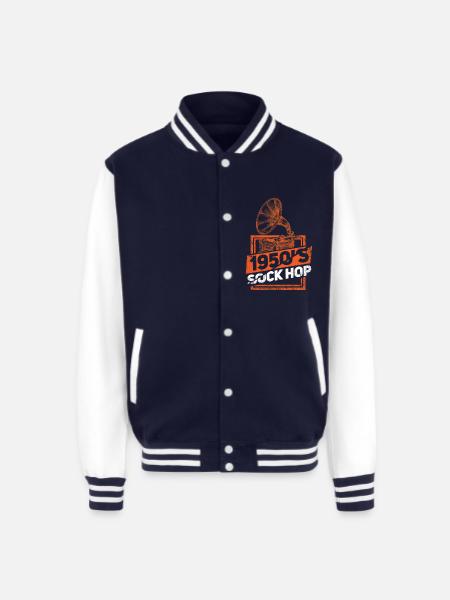 1950s Sock Hop - Unisex College Sweat Jacket - navy/white