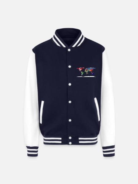 Flag Map Of The World - Unisex College Sweat Jacket - navy/white