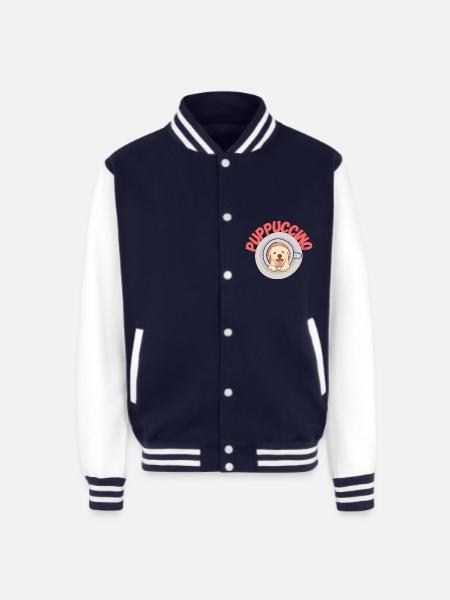 PUPPUCCINO , FUNNY COFFEE DOG - Unisex College Sweat Jacket - navy/white