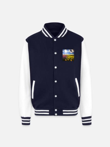 Summer Blue Sky Yellow Flowers - Unisex College Sweat Jacket - navy/white