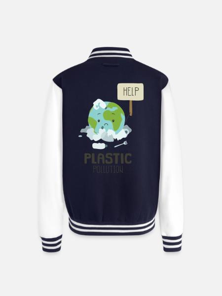Earth Suffering Plastic Pollution - Unisex College Sweat Jacket - navy/white