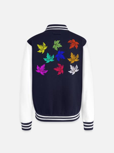 Prismatic Autumn Maple Leaves - Unisex College Sweat Jacket - navy/white