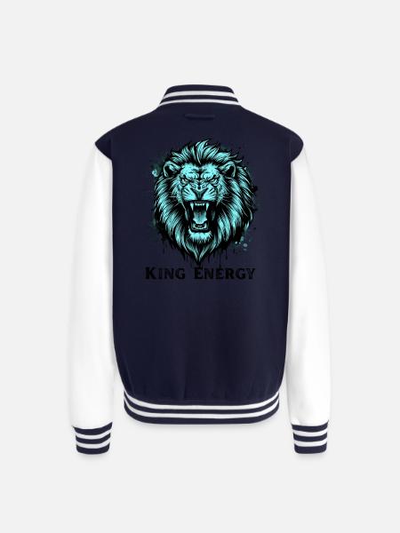 Neon Cyan Lion Roar Illustration - Unisex College Sweat Jacket - navy/white