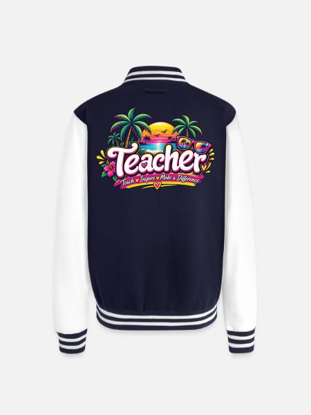 neon-retro-tropical-teacher-shirt-teach-inspire - Unisex College Sweat Jacket - navy/white