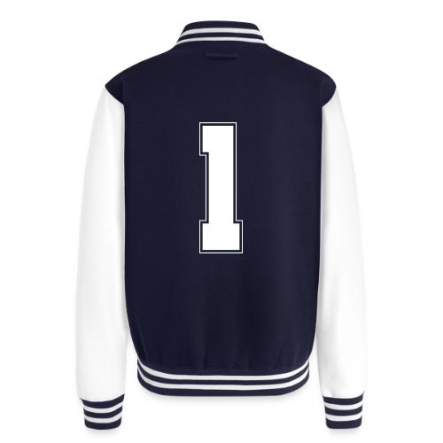White Number 1 – Varsity Font - Unisex College Sweat Jacket