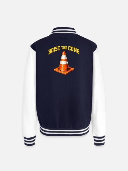 Hoist The Cone Funny Baseball Meme - Unisex College Sweat Jacket - navy/white