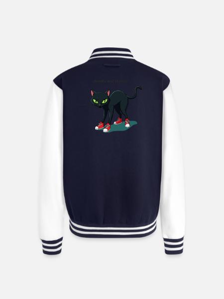 Midnight Cat in Red Sneakers - Unisex College Sweat Jacket - navy/white