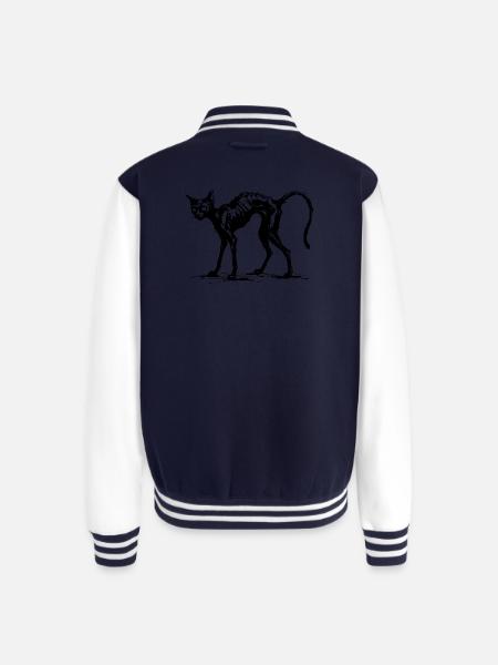 Spooky Black Cat : Charcoal Sketch - Unisex College Sweat Jacket - navy/white