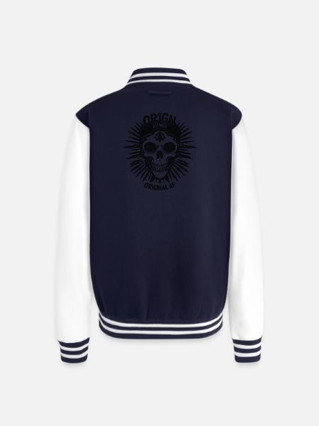 Dark Sunburst Skull Emblem - Unisex College Sweat Jacket - navy/white