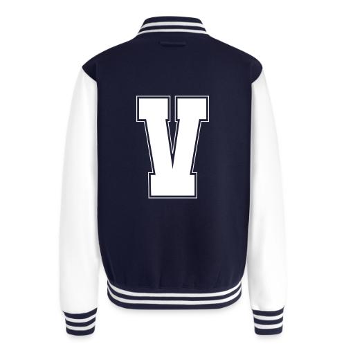 White Letter V – Varsity Alphabet Monogram - Unisex College Sweat Jacket
