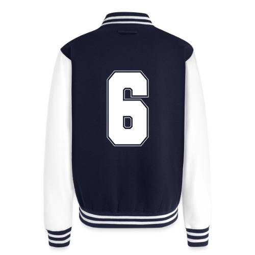 White Number 6 – Varsity Font - Unisex College Sweat Jacket