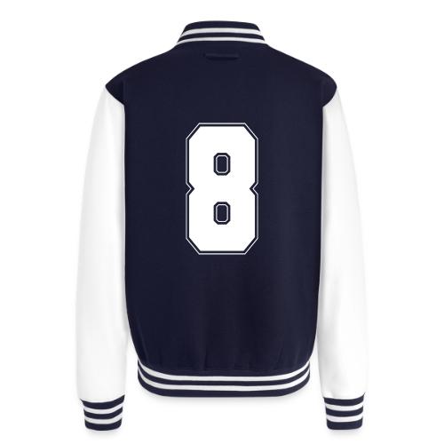 White Number 8 – Varsity Font - Unisex College Sweat Jacket