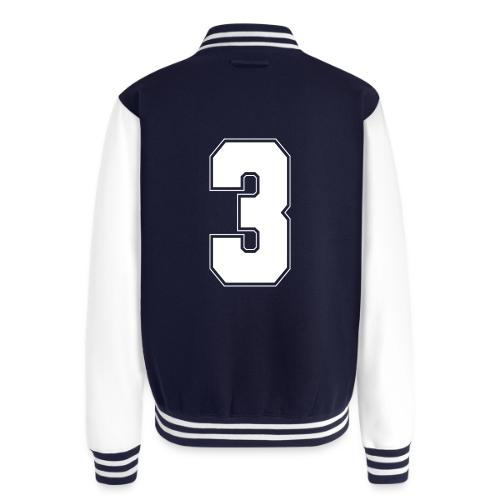 White Number 3 – Varsity Font - Unisex College Sweat Jacket