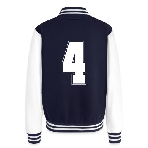 White Number 4 – Varsity Font - Unisex College Sweat Jacket