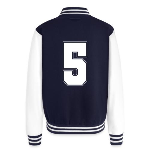 White Number 5 – Varsity Font - Unisex College Sweat Jacket