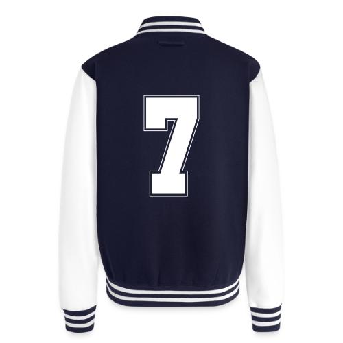 White Number 7 – Varsity Font - Unisex College Sweat Jacket