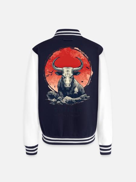 Taurus Bull at Sunset Circle - Unisex College Sweat Jacket - navy/white
