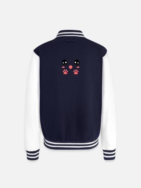 Sweet Smiling Cat Face Paw - Unisex College Sweat Jacket - navy/white