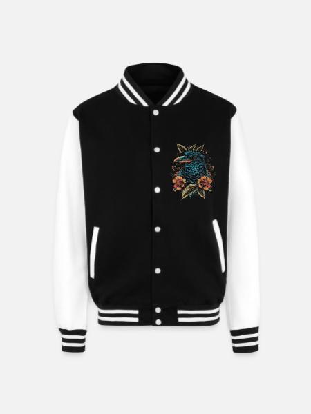 Floral Raven - Unisex College Sweat Jacket - black/white