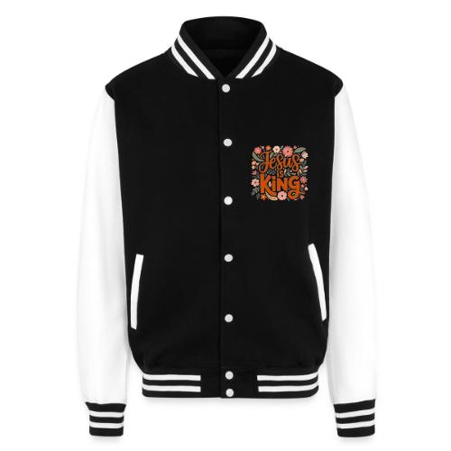 Jesus Is King – Floral Christian Typography Design - Unisex College Sweat Jacket