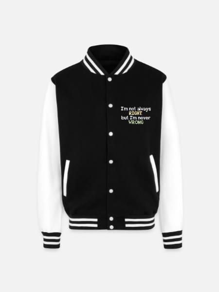 Never Wrong - Unisex College Sweat Jacket - black/white
