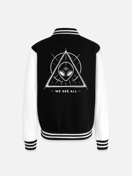 Alien Symbol We See All Cosmic Mystery Tee - Unisex College Sweat Jacket - black/white