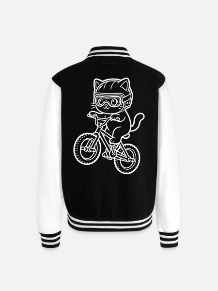Kawaii Cat Riding BMX Bike - Unisex College Sweat Jacket - black/white