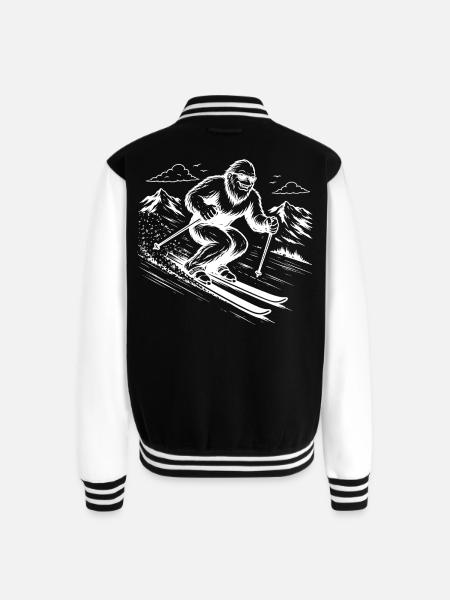 Bigfoot Sasquatch Skier in the Mountains - Unisex College Sweat Jacket - black/white