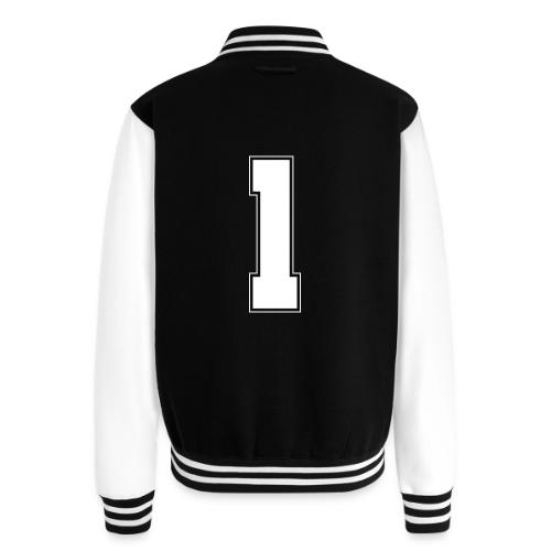 White Number 1 – Varsity Font - Unisex College Sweat Jacket