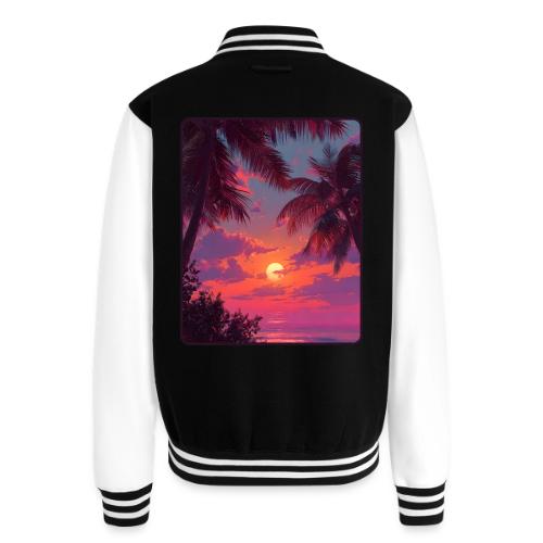 Tropical Sunset Palm Silhouette Design - Unisex College Sweat Jacket