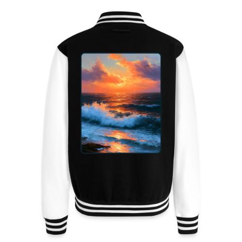 Sunset Storm Waves Oil Painting - Unisex College Sweat Jacket