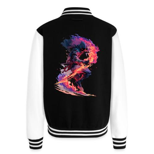 Flaming Ninja Warrior Fantasy Design - Unisex College Sweat Jacket