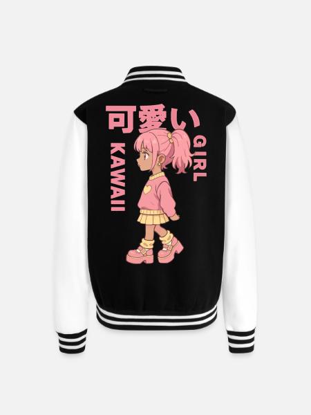 Kawaii Girl - Unisex College Sweat Jacket - black/white