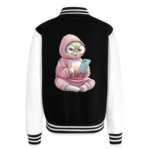 Cool Cat Bubble Tea Cartoon Design - Unisex College Sweat Jacket