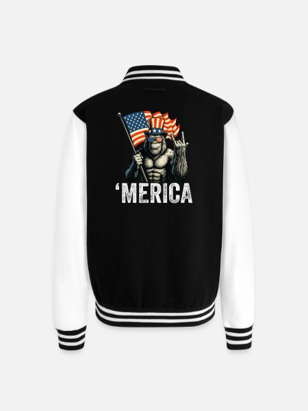 Bigfoot Merica Rock American Flag - Unisex College Sweat Jacket - black/white