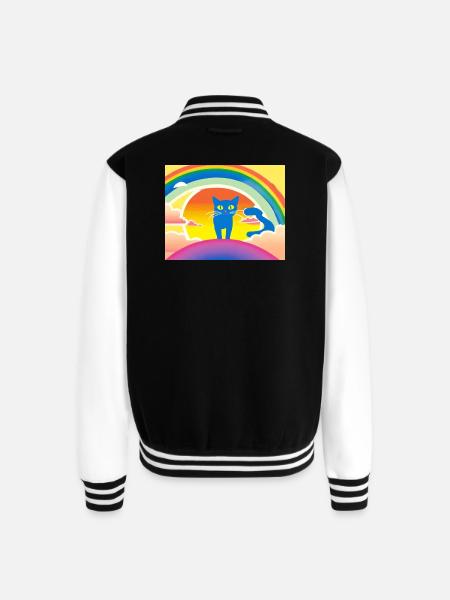 Blue Cat Rainbow Sunset - Unisex College Sweat Jacket - black/white
