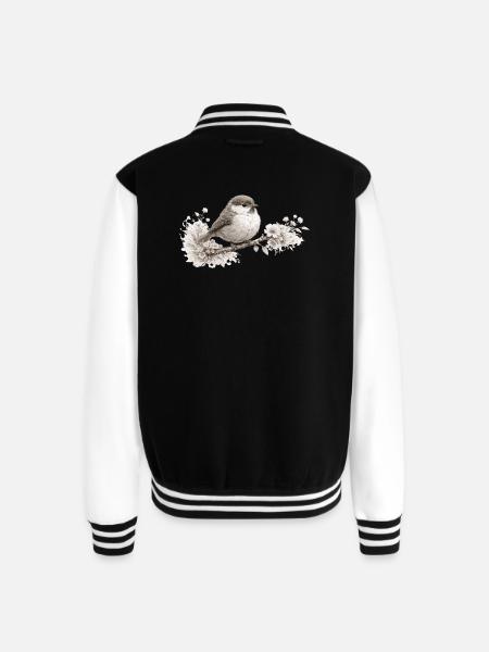 Small Bird in Bloom – Monochrome Woodland - Unisex College Sweat Jacket - black/white
