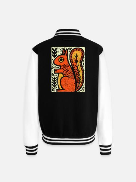 Squirrel in Rustic Woodcut - Unisex College Sweat Jacket - black/white