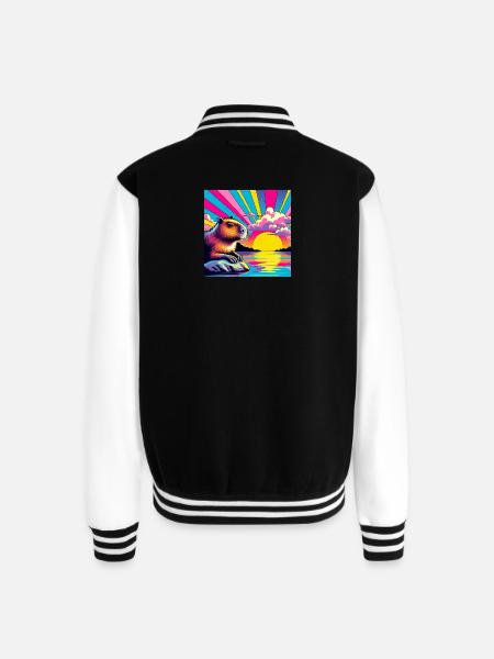 Neon Sunset Guinea Pig - Unisex College Sweat Jacket - black/white