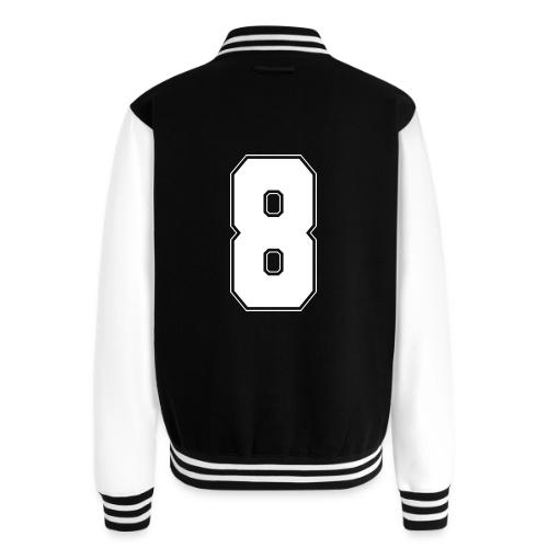 White Number 8 – Varsity Font - Unisex College Sweat Jacket